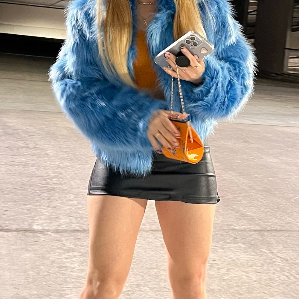 Blue faux fur coat